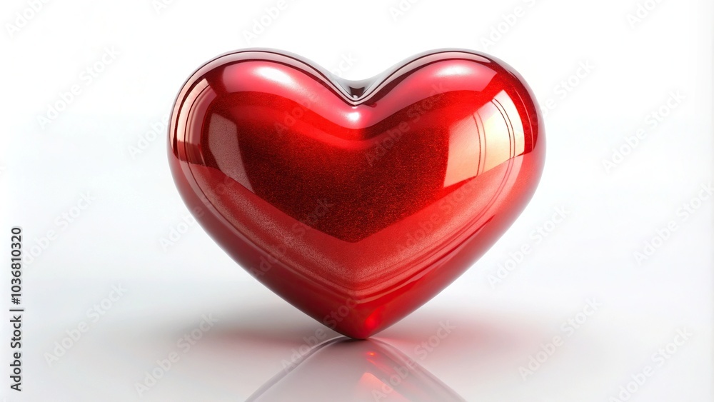 shiny red heart shaped object with reflective surface and textured details on white background Low Angle shiny red heart shaped object with reflective surface and textured details on white background Low Angle