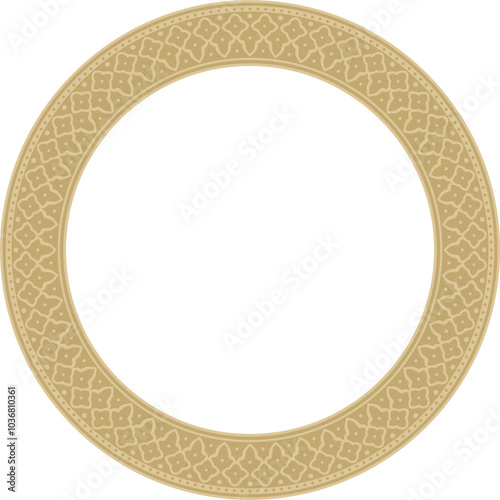 Vector round golden national Persian ornament. Circle, ring, frame, border, ethnic pattern of the peoples of Iran, Iraq, Tajikistan
