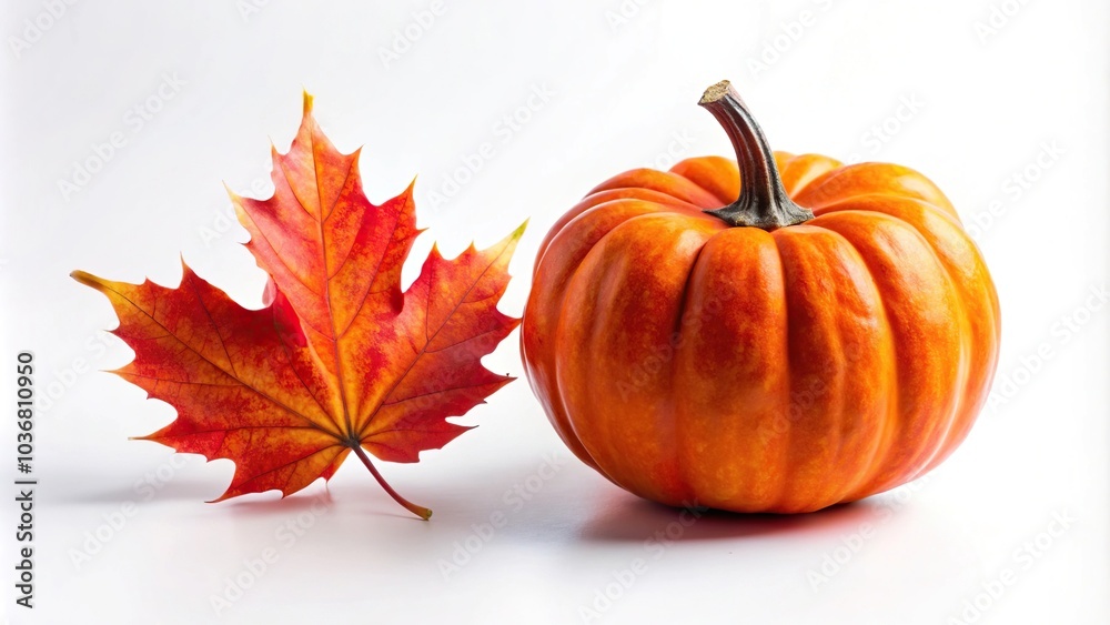 Naklejka premium Symmetrical bright pumpkin and red maple leaf on white background