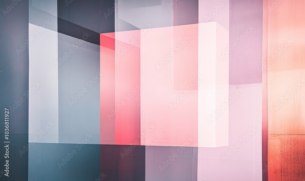 Fototapeta premium A colorful abstract painting with pink, blue, and white squares