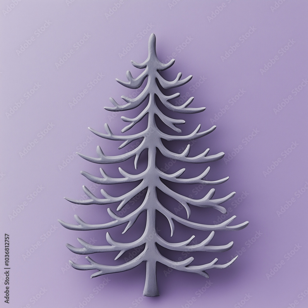 A Christmas tree made of gray metal on a pastel violet background, presented in a minimalist flat-lay composition.Copy space,flat lay.Creative holiday concept. A Christmas tree made of gray metal on a pastel violet background, presented in a minimalist flat-lay composition.Copy space,flat lay.Creative holiday concept.