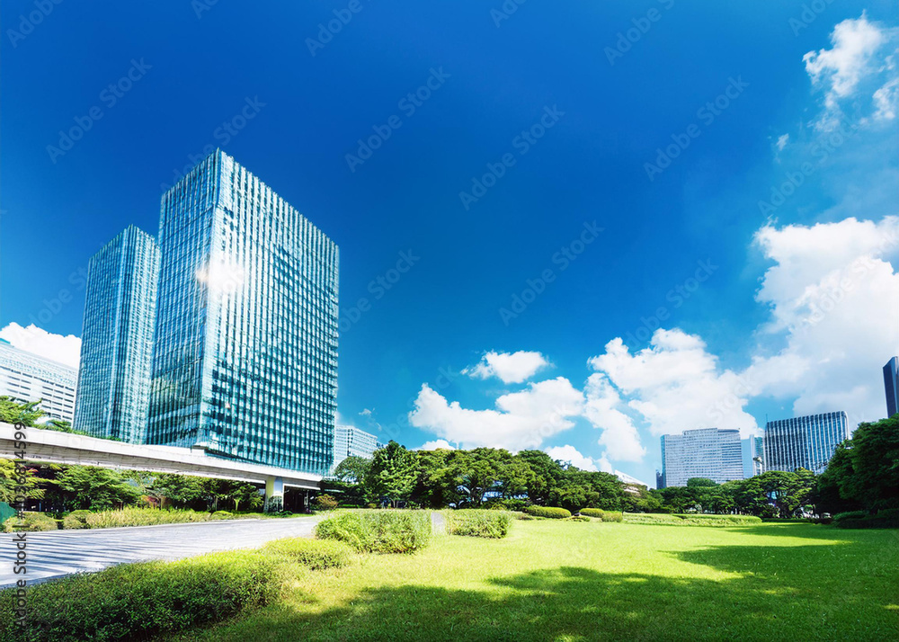 青空と会社の建物 青空と会社の建物