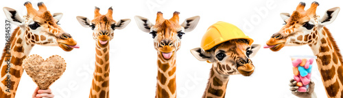 set of funny giraffes on white background great for humorous advertising food, worker, work, beverages, home decoration items photo