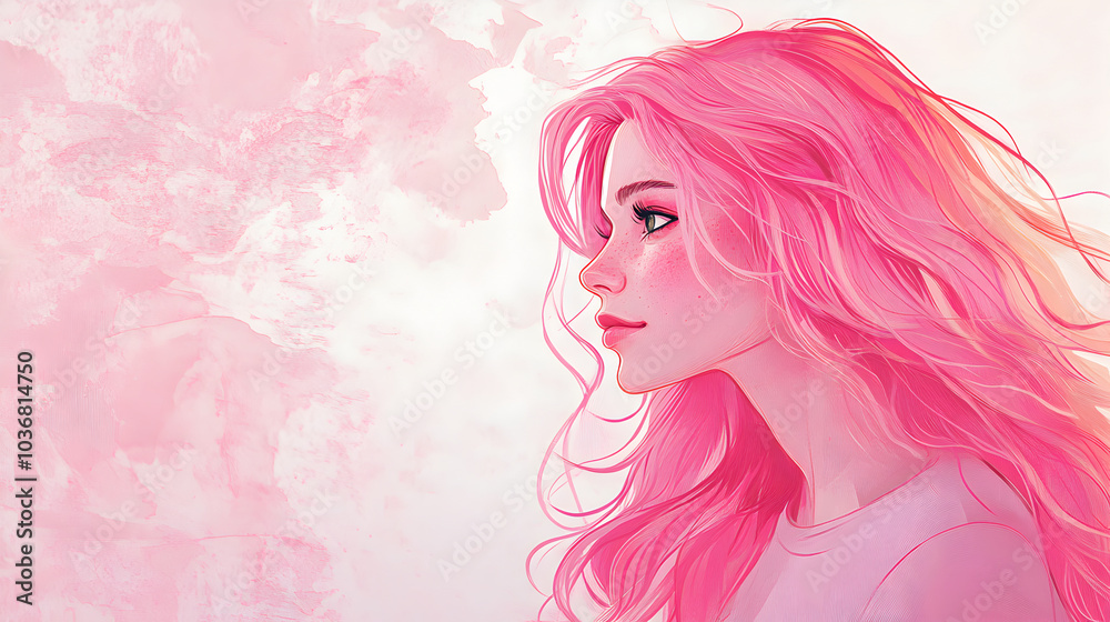 Side Profile of Woman with Flowing Pink Hair
Side Profile of Woman with Flowing Pink Hair