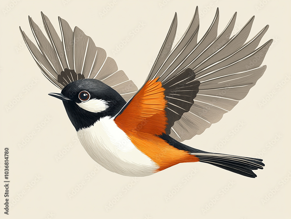 Obraz premium Illustration of a Bird in Flight with Wings Spread Wide
