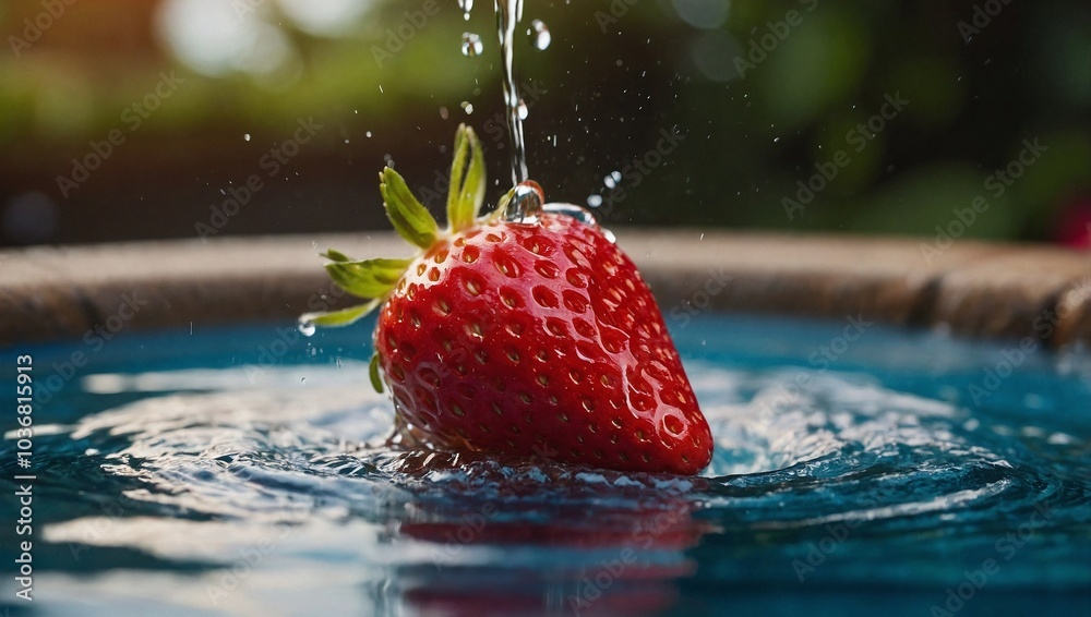 strawberry falling into water