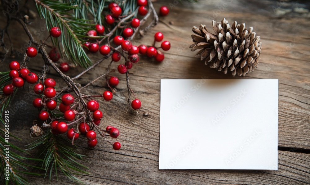 Obraz premium A white card with a red border sits on a wooden surface