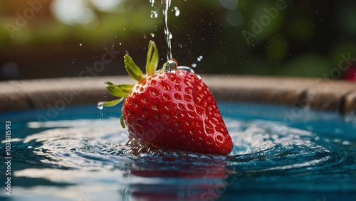 strawberry falling into water