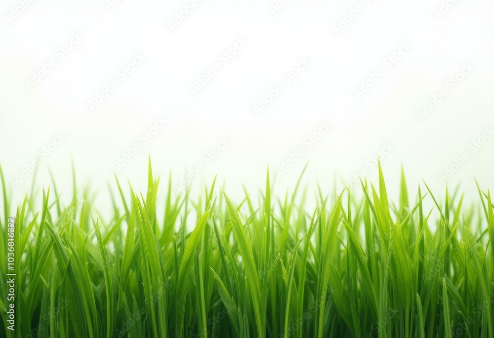 A lush bed of fresh green grass against a white background, representing nature, freshness, and growth. A lush bed of fresh green grass against a white background, representing nature, freshness, and growth.
