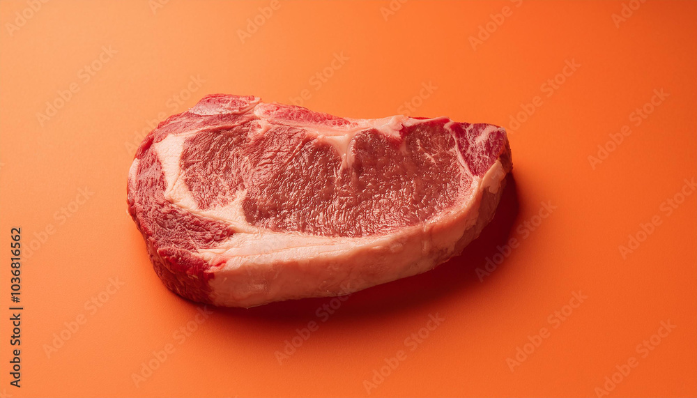 Raw ribeye steak on orange background. Fresh meat. Natural product. Raw ribeye steak on orange background. Fresh meat. Natural product.