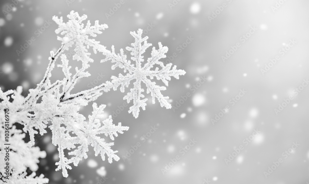A snowflake is on a branch and the snow is falling A snowflake is on a branch and the snow is falling