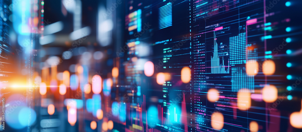 High Tech Urban Setting with Holographic Business Analytics