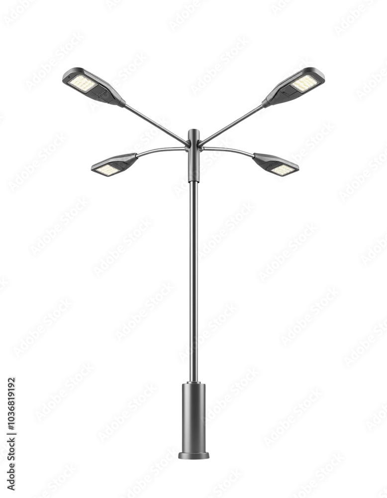 Modern Street Lamp with Multiple Arms and Bright Fixtures. Modern Street Lamp with Multiple Arms and Bright Fixtures.