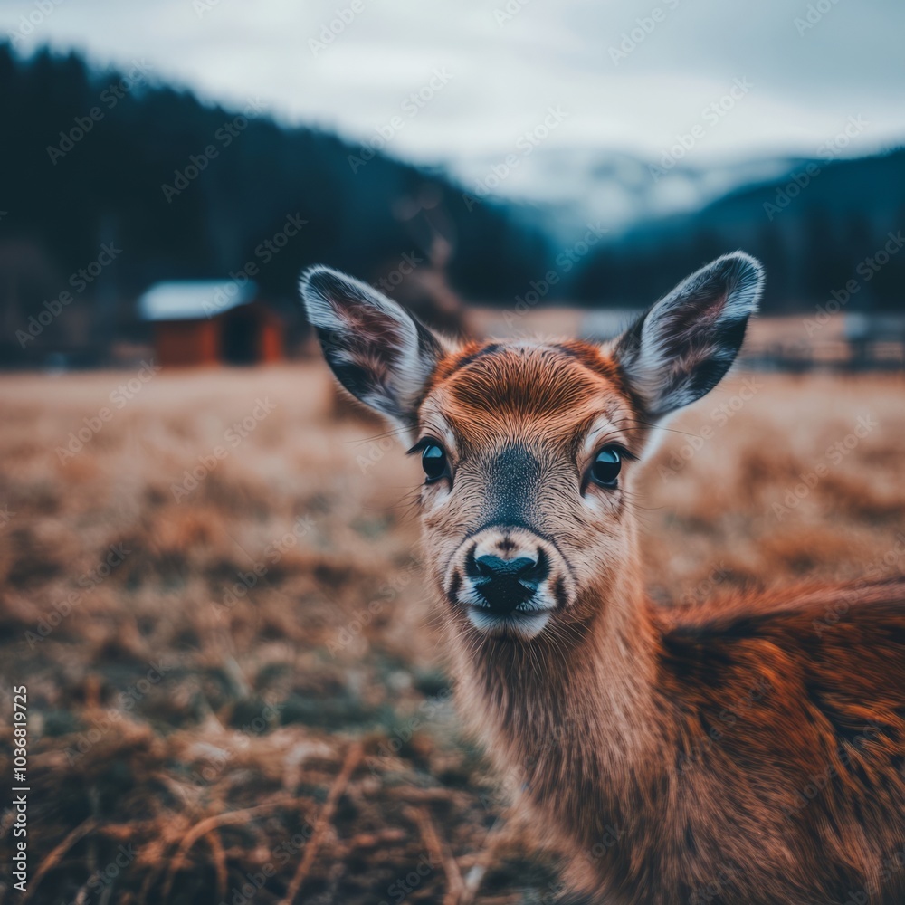 Fototapeta premium A close-up of a young deer in a serene, natural setting.
