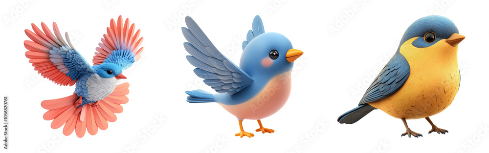 Obraz premium Colorful Birds on Transparent Background