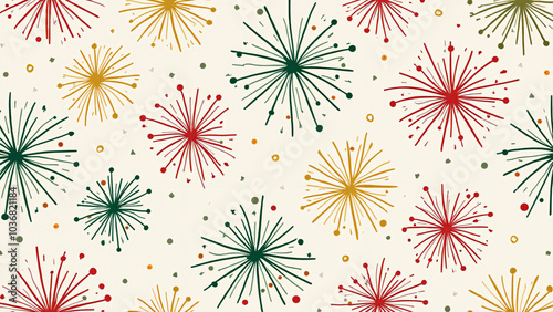 Festive Fireworks Seamless Pattern: Charming Vector Illustration for Holiday Designs and New Year Celebrations