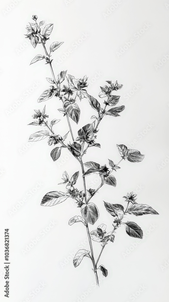 Oregano detailed hand drawn black ink lines botanical image, medicinal herbs, light clean background. Generative AI Oregano detailed hand drawn black ink lines botanical image, medicinal herbs, light clean background. Generative AI