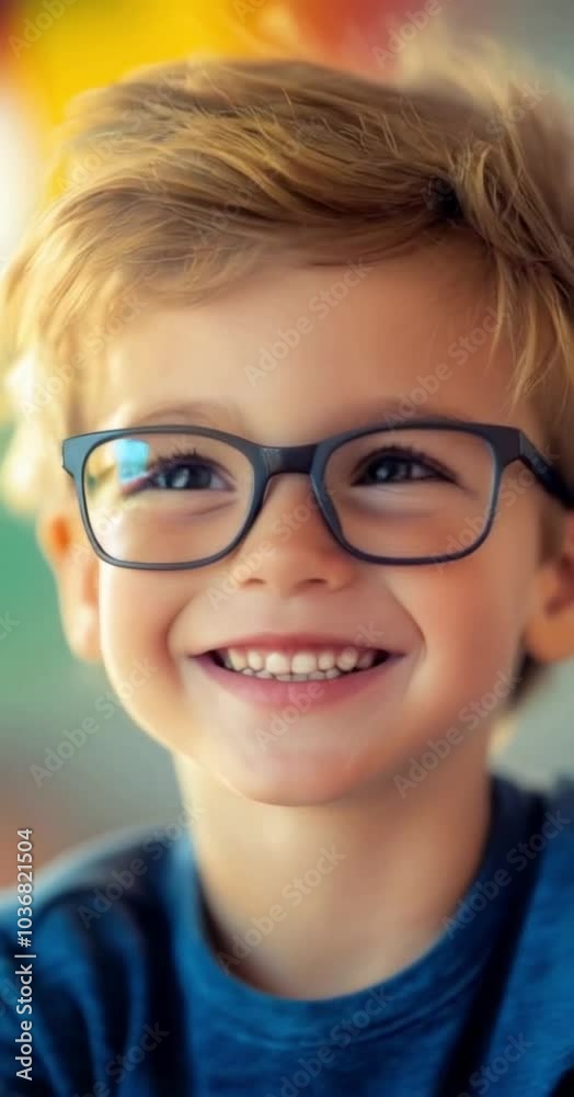 Happy Boy Wearing Glasses Smiling Indoors Happy Boy Wearing Glasses Smiling Indoors