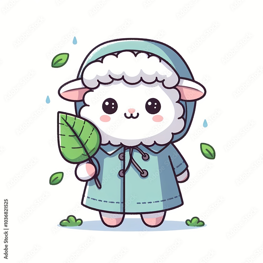 Cute Sheep Wearing Raincoat And Holding Leaf Cartoon Vector Icon Illustration Cute Sheep Wearing Raincoat And Holding Leaf Cartoon Vector Icon Illustration