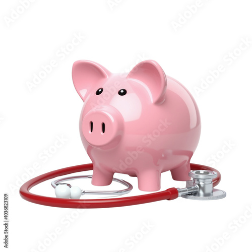 Piggy Bank with Stethoscope Representing Financial Health Concept