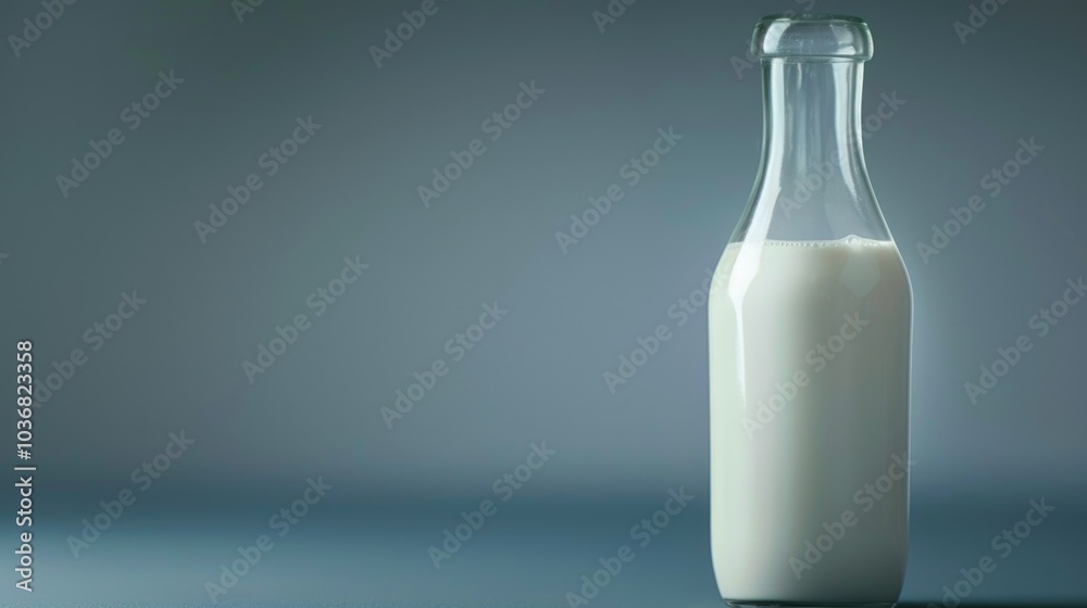 A single bottle of milk placed on a flat surface A single bottle of milk placed on a flat surface