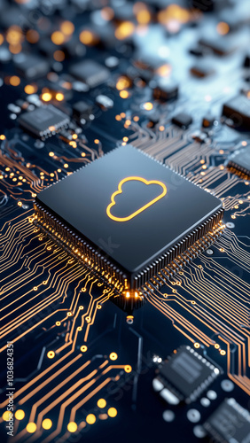 A 3D representation of a cloud computing concept featuring a cloud icon against an abstract technical background.