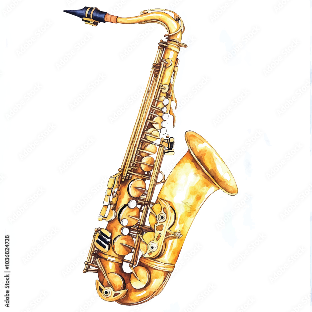 Naklejka premium Saxophone watercolor clipart illustration