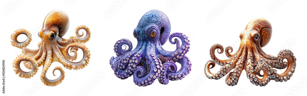 Colorful Octopuses on Transparent Background Colorful Octopuses on Transparent Background