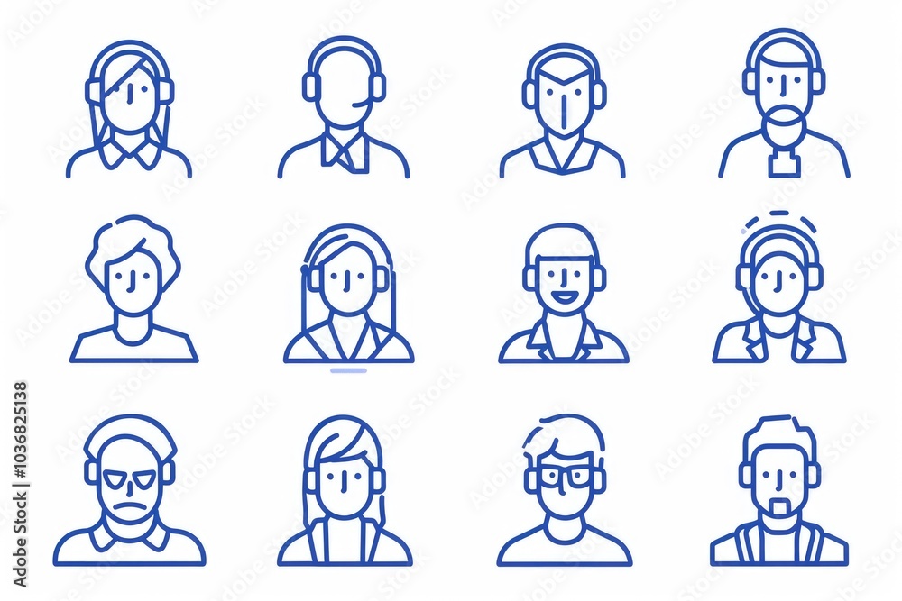 A group of people using virtual reality headsets, isolated on a white background A group of people using virtual reality headsets, isolated on a white background