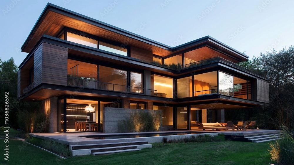 The front and interior designs of the residence The front and interior designs of the residence