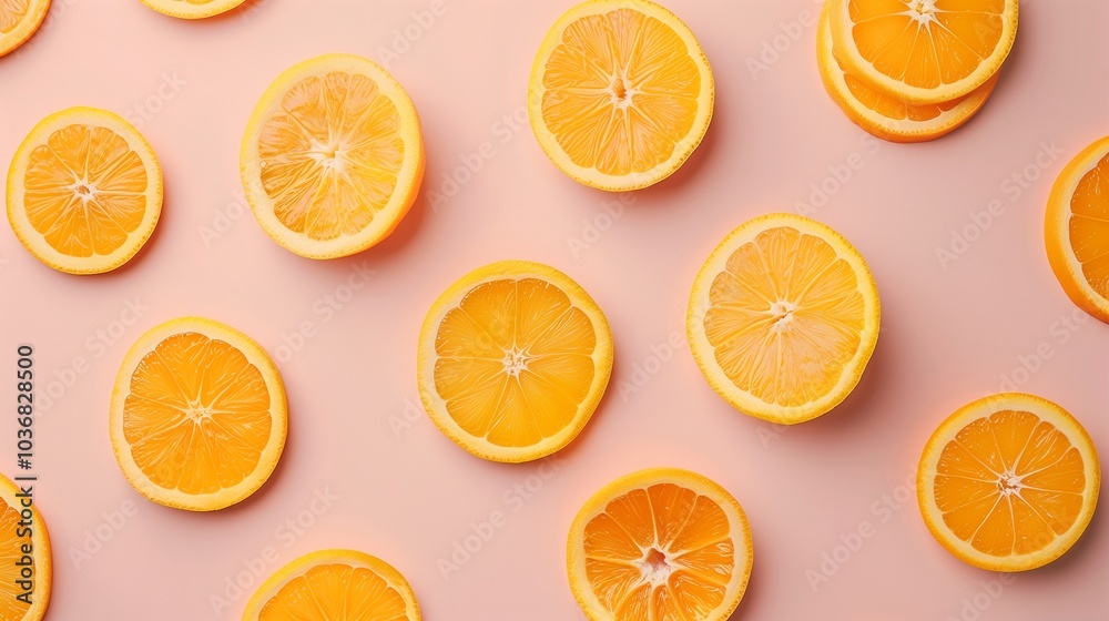 Orange slice fresh citrus healthy fruit yellow seamless pattern on pink background Orange slice fresh citrus healthy fruit yellow seamless pattern on pink background