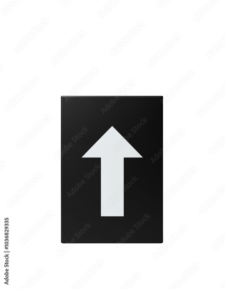 Simple Black Sign with a White Arrow Pointing Upwards. Simple Black Sign with a White Arrow Pointing Upwards.