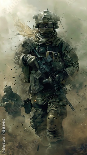 Military Soldier in Combat: A Gritty Portrait