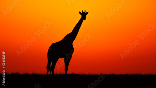 Fototapeta Naklejka Na Ścianę i Meble -  giraffe silhouette at sunset