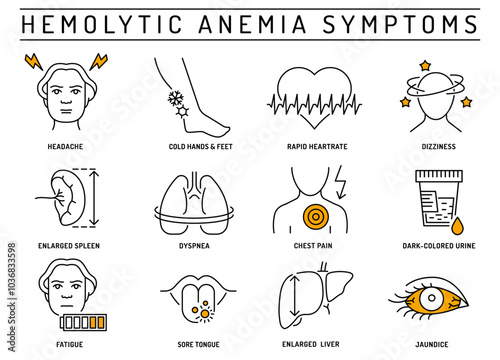 Hemolytic anemia icons set. Low number of red blood cell
