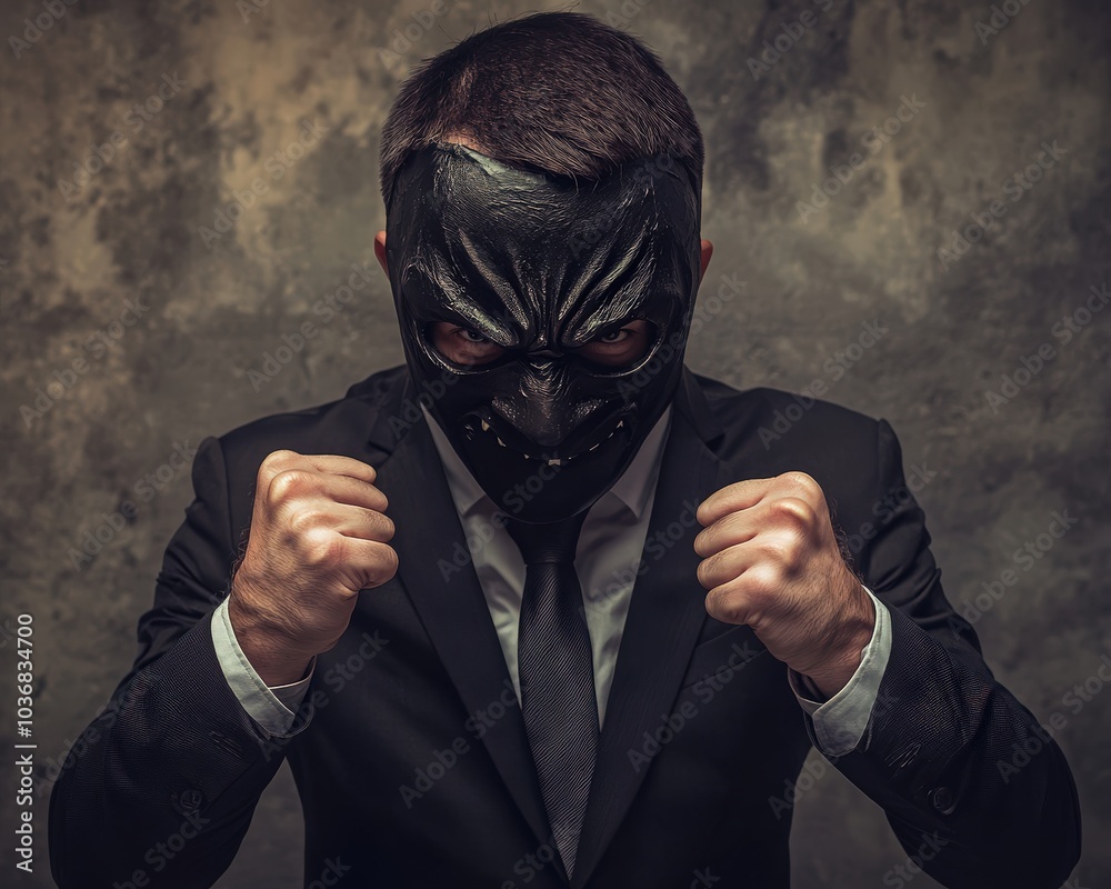 Angry Mask - Businessman in Asian Business Concept with Broken Arm Angry Mask - Businessman in Asian Business Concept with Broken Arm