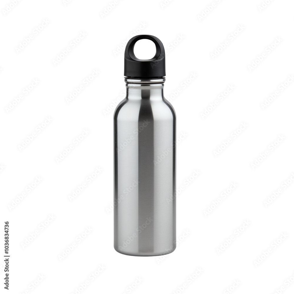 Stainless Steel Water Bottle with Black Cap Designed for Hydration.