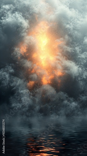 Golden Light Through Dramatic Clouds Reflected in Water