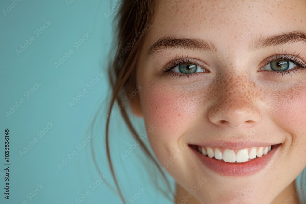 Close-up photo of a woman's face with freckles Close-up photo of a woman's face with freckles