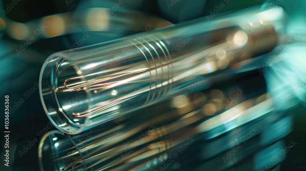 A close-up view of a glass tube on a table, possibly containing a sample or substance A close-up view of a glass tube on a table, possibly containing a sample or substance