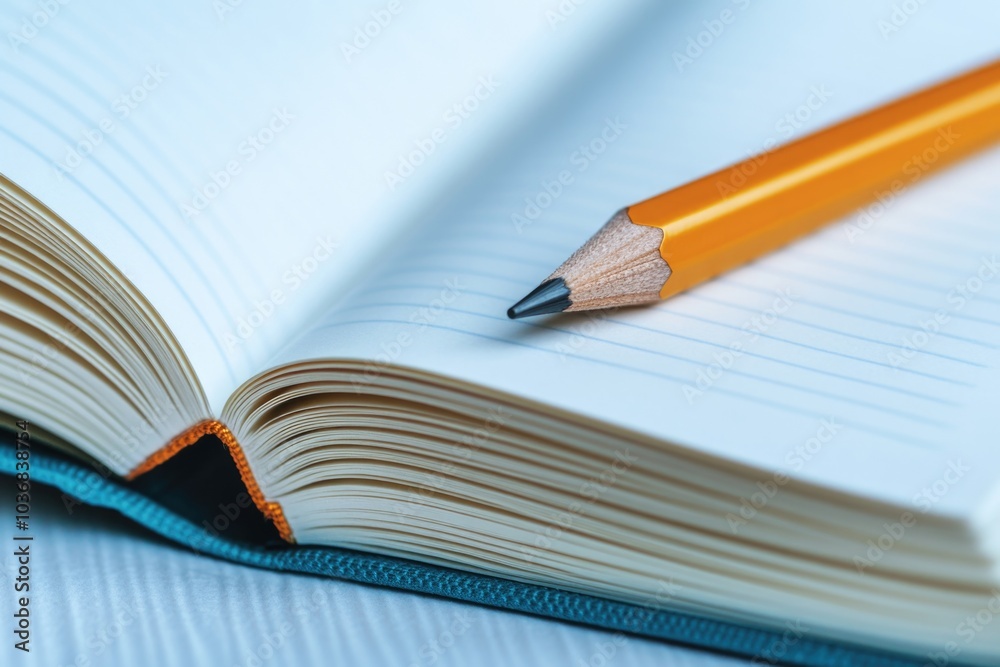 A person studying or writing with an open book and a pencil A person studying or writing with an open book and a pencil