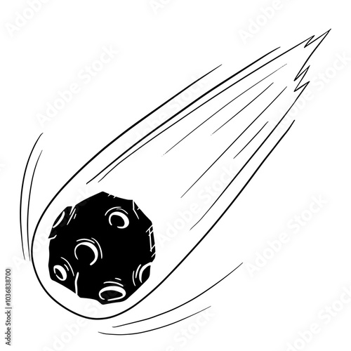 隕石の白黒シルエットイラスト