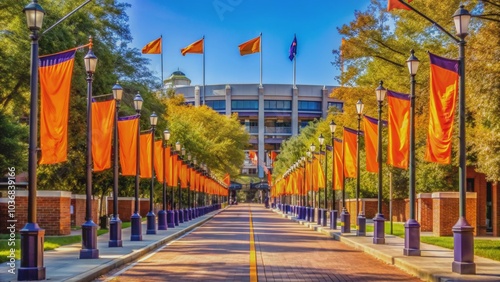 Wallpaper Mural Vibrant orange and purple banners adorn the stroll leading to iconic stadium's entrance gates, capturing the electric atmosphere of a collegiate football tradition. Torontodigital.ca