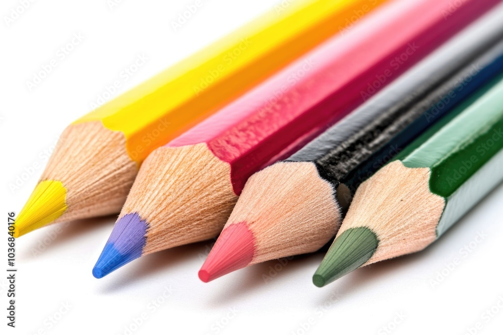 A set of colorful pencils arranged together on a surface, suitable for educational or creative purposes A set of colorful pencils arranged together on a surface, suitable for educational or creative purposes