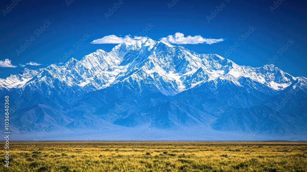 Fototapeta premium Majestic snow-capped mountains under a clear sky.
