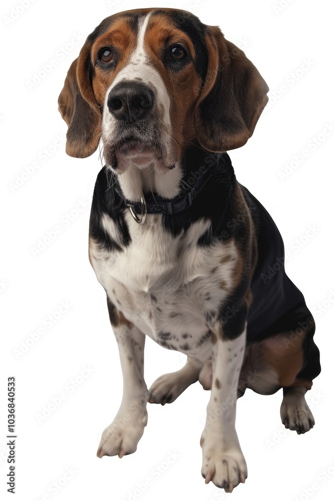 A dog wearing a black collar, brown and white fur A dog wearing a black collar, brown and white fur