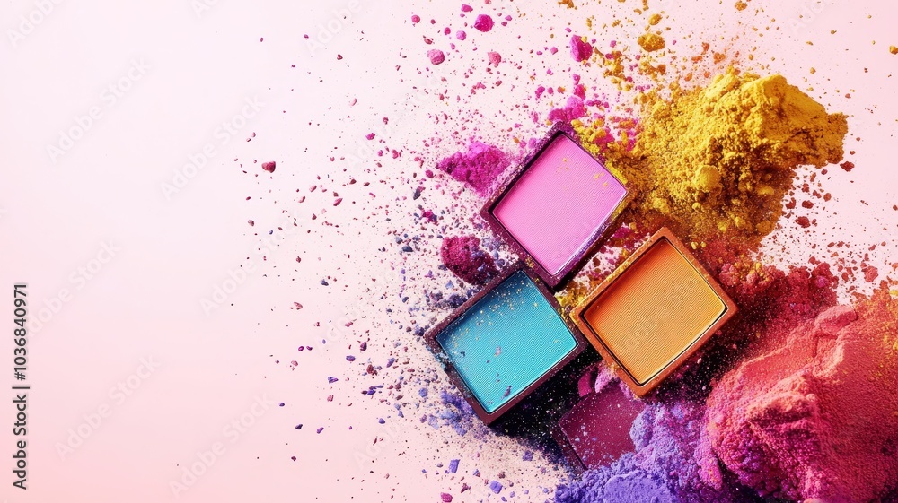 Colorful Eyeshadow palette in plastic square case,beauty product template,Cosmetic product,banner concept,Makeup,Design element,copy space. Colorful Eyeshadow palette in plastic square case,beauty product template,Cosmetic product,banner concept,Makeup,Design element,copy space.