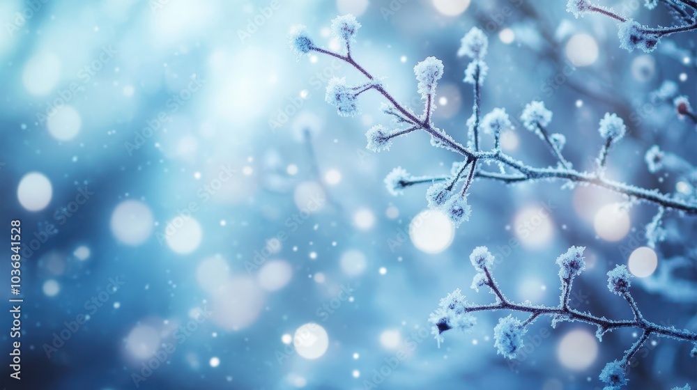 Frosty Branches with Soft Bokeh Light Background
