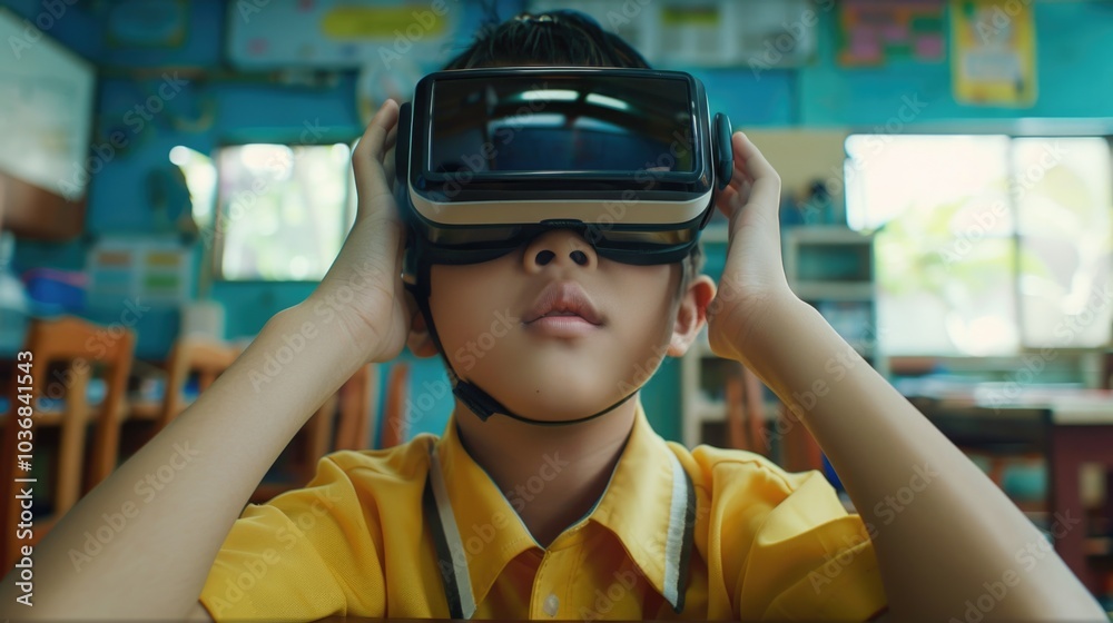 A young boy enjoying his VR experience A young boy enjoying his VR experience