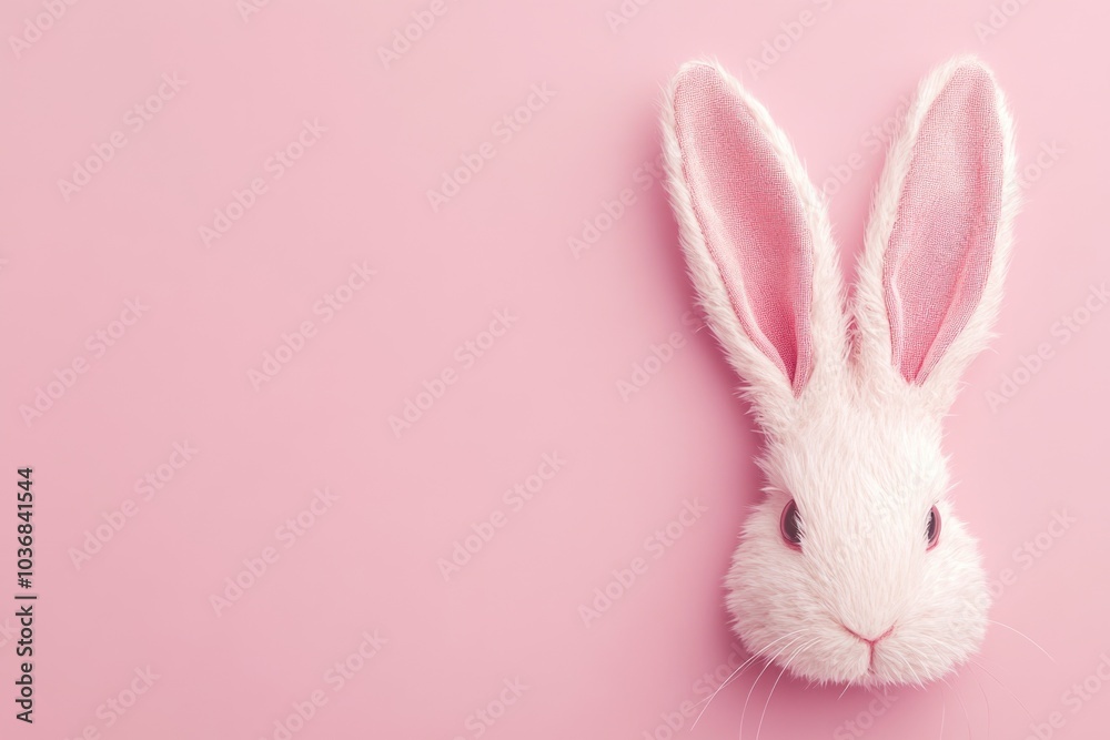 A cute white rabbit with pink ears on a bright pink background A cute white rabbit with pink ears on a bright pink background